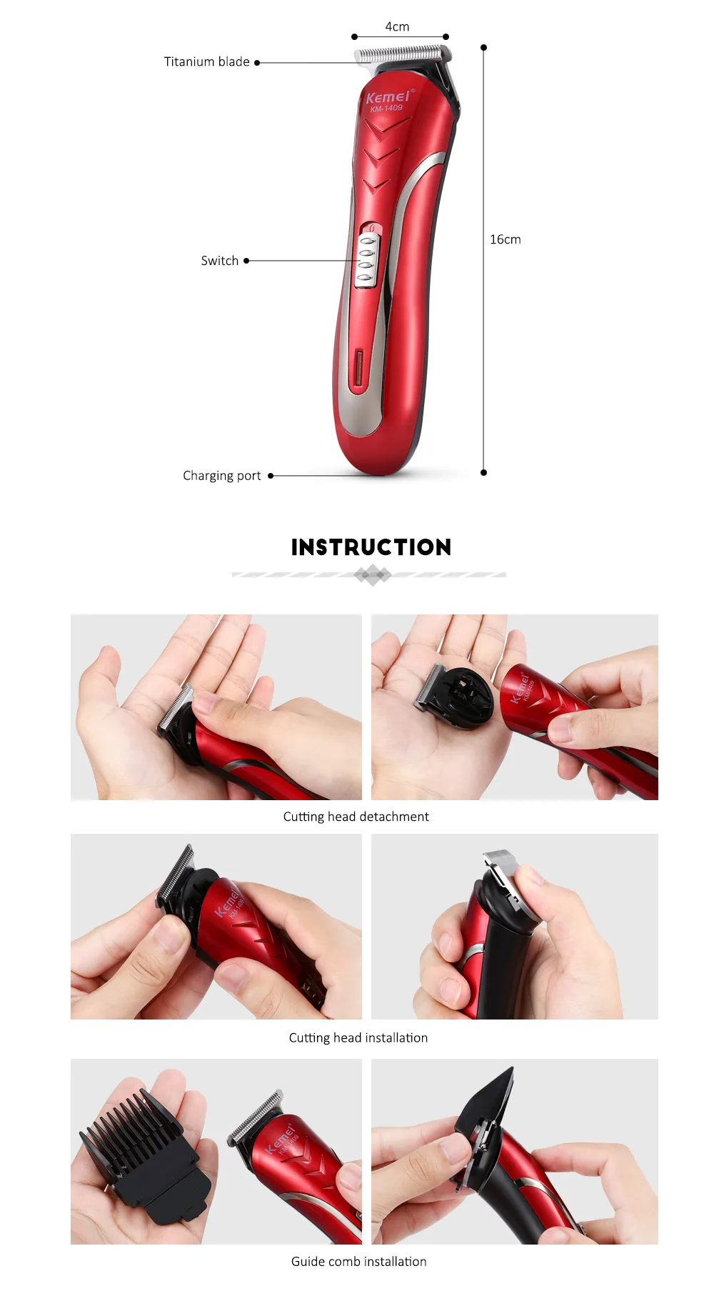 KM - 1409 Professional Electric Hair Clipper Trimmer Styling Haircut System