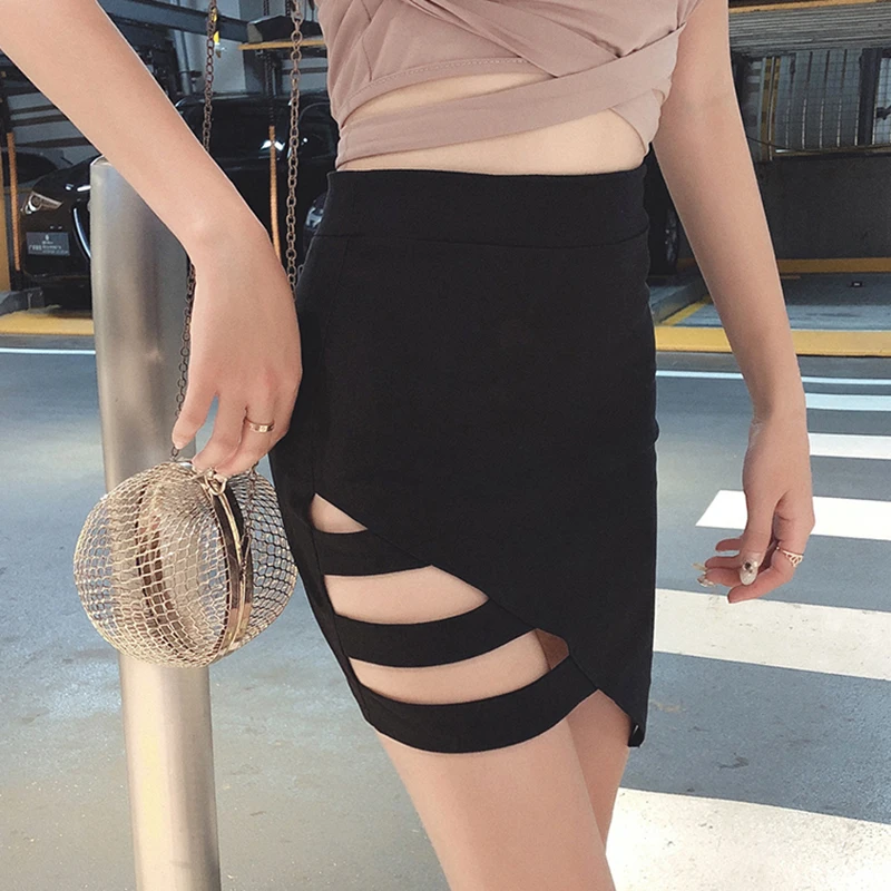 

Black Pencil Skirts Bodycorn Warp Skirts Skinny Clubwear Gothic Skirts Women Sexy Dance Micro Mini Skirt Streetwear Hollow Out