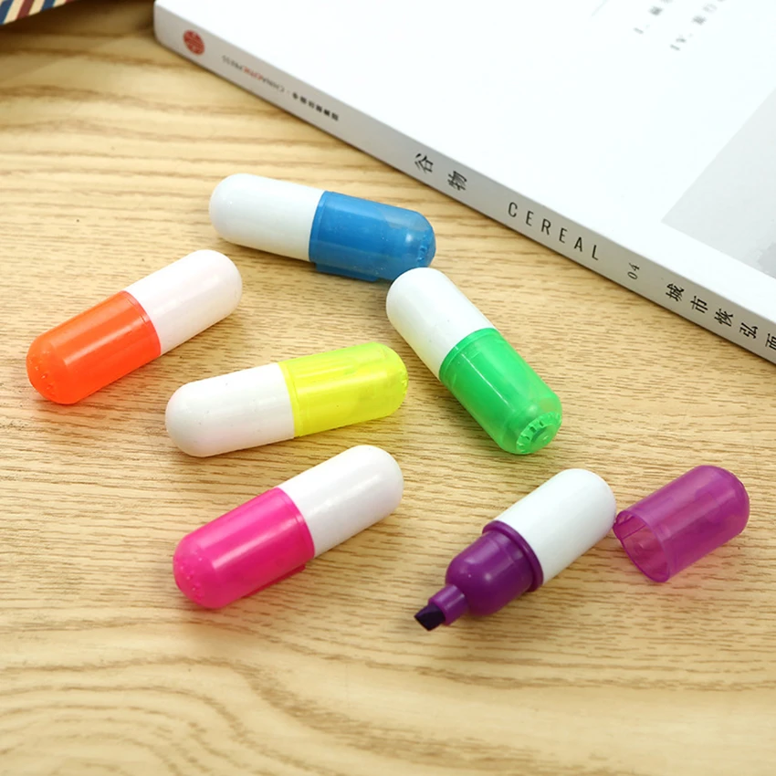 

1pc Capsules Highlighter Vitamin Pill Highlight Marker Color Pens Stationery Office School Supplies customize with logo