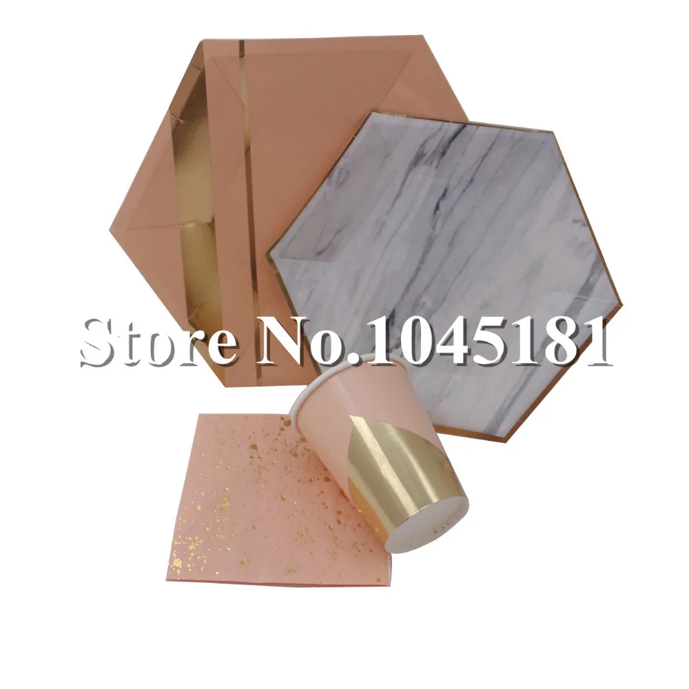 Ipalmay Marble & Gold Foil шестигранные десертные тарелки розовые вечерние бумажные