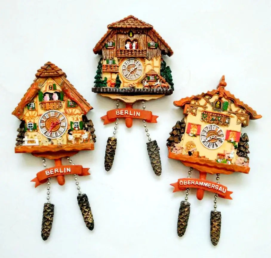 

New Handmade Painted Germany Cuckoo Clock 3D Fridge Magnets Tourist Souvenirs Home Decor Refrigerator Magnetic Stickers