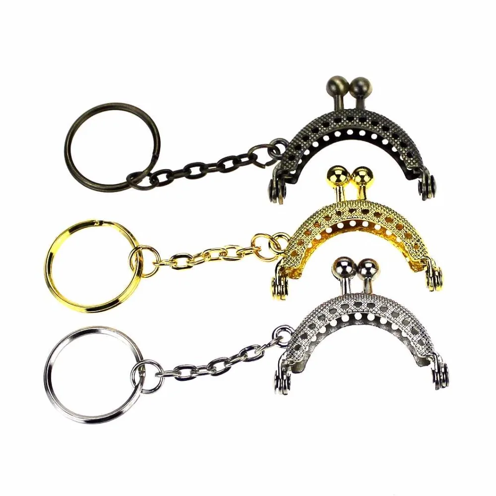 

3 pcs/lot 4 cm golden bronze silver half round metal purse frame Kiss clasp Lock With Key Ring Bag Accessories 3 colors