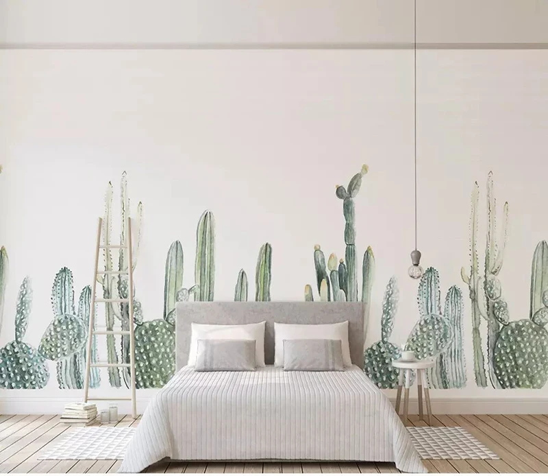 Modern 8d Hand-painted Wall paper Mural 3D Cactus Wallpaper sticker paper For Living room Bedroom Background Wall Murals Decor Modern 8d Hand-painted Wall paper Mural 3D Cactus Wallpaper sticker paper For Living room Bedroom Background Wall Murals Decor