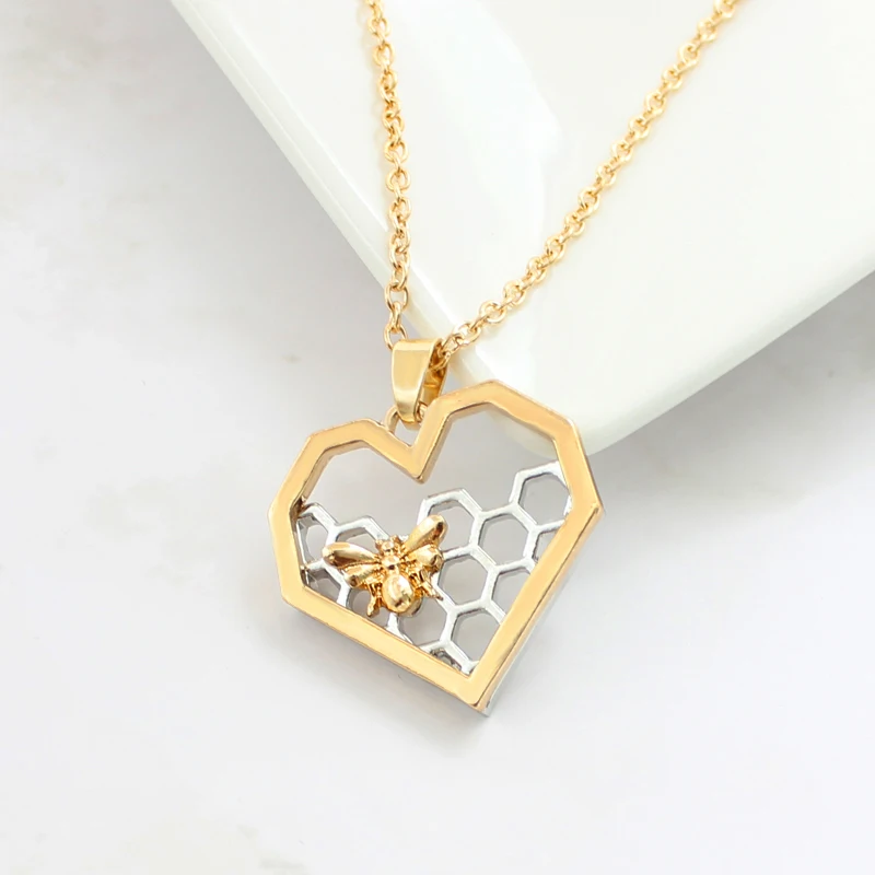 Ожерелье с кулоном «пчела» в форме сердца, модные золотые пчелы, серебряные соты ожерелье, элегантные вечерние аксессуары, подарок на день матери
