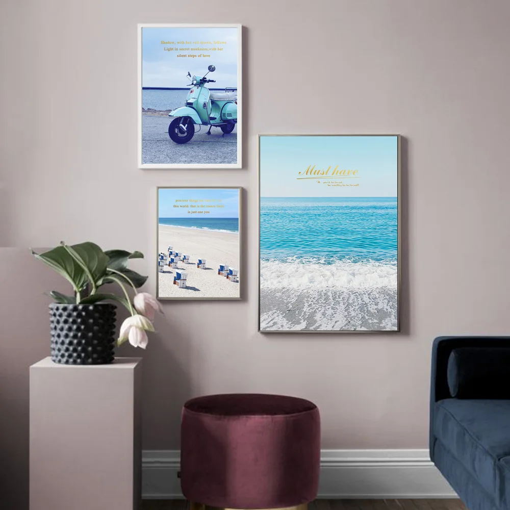 Nordic Decoration Landscape Sea Beach Motorcycle Wall Art Canvas Painting Posters and Prints Pictures for Living Room Decor | Дом и сад