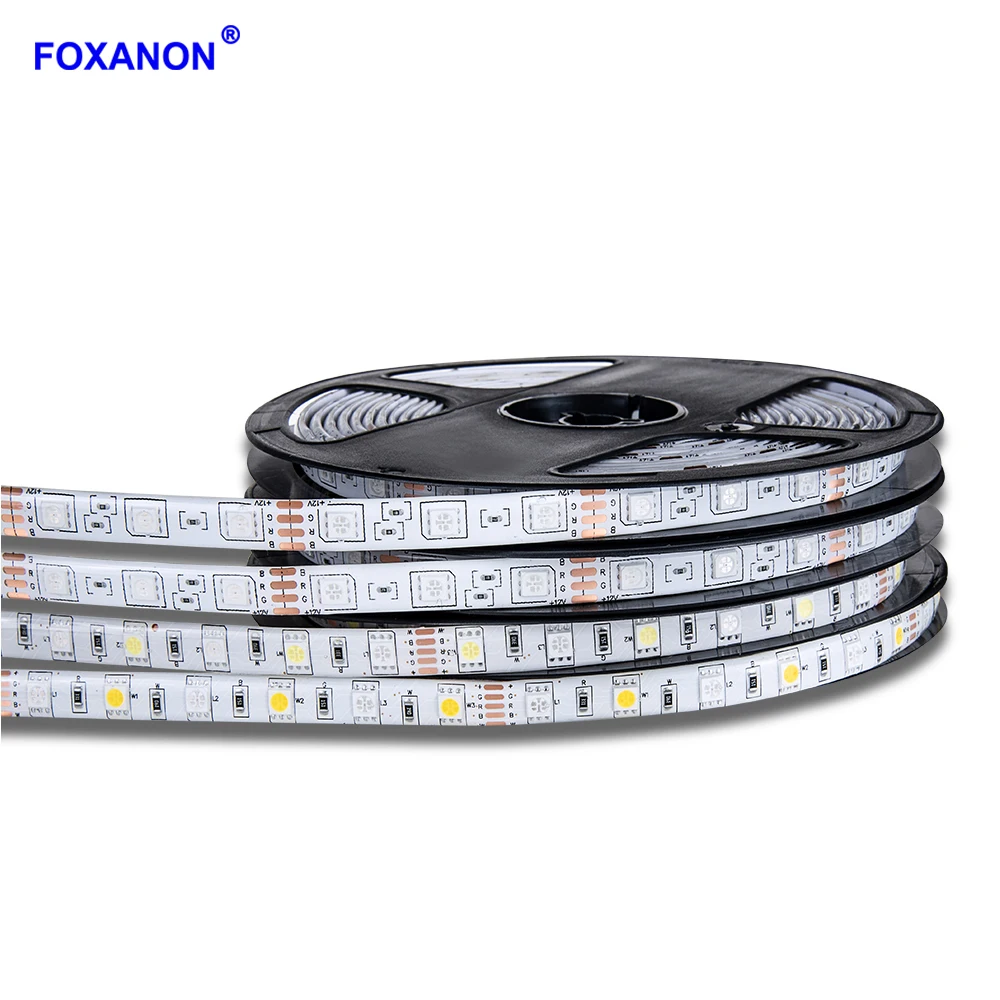 Foxanon RGB Светодиодные ленты Водонепроницаемый 5 м DC12V 300 светодио дный RGBW RGBWW Fita светодио дный полосы света SMD 5050 Гибкий Неон лента для Кухня