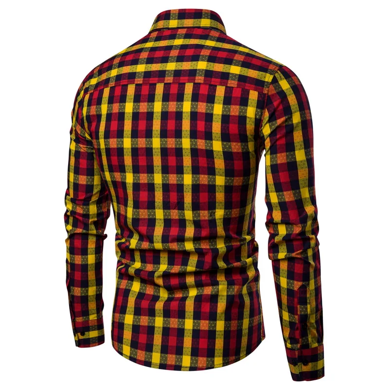 Drop Shipping Men Plaid Shirt Long Sleeve Cotton Shirts 2019 Fashion Casual Multi-color Checkered Man Clothes Chemise Homme