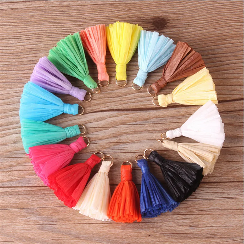 new boho charms lafite tassel with gold cap fabric flower tassels diy