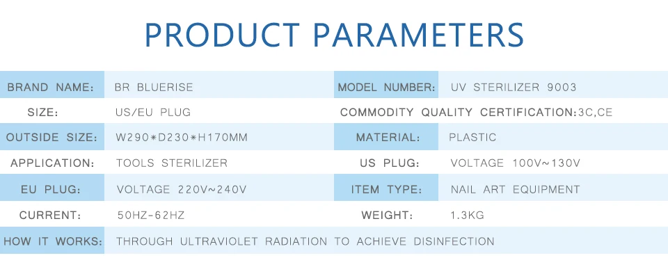 BLUERUSE УФ стерилизатор для ногтей, коробка, профессиональная бытовая техника, салонный светодиодный дезинфицирующий инструмент, чистящие косметические инструменты, оборудование для ногтей