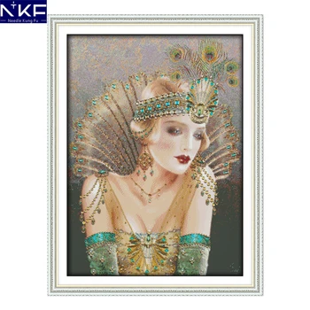 

NKF The Queen of The Peacock Patterns Cross Stitch Counted Cross Stitch Kits for Embroidery Cross Crafts Hobby Cross Stitch Sets