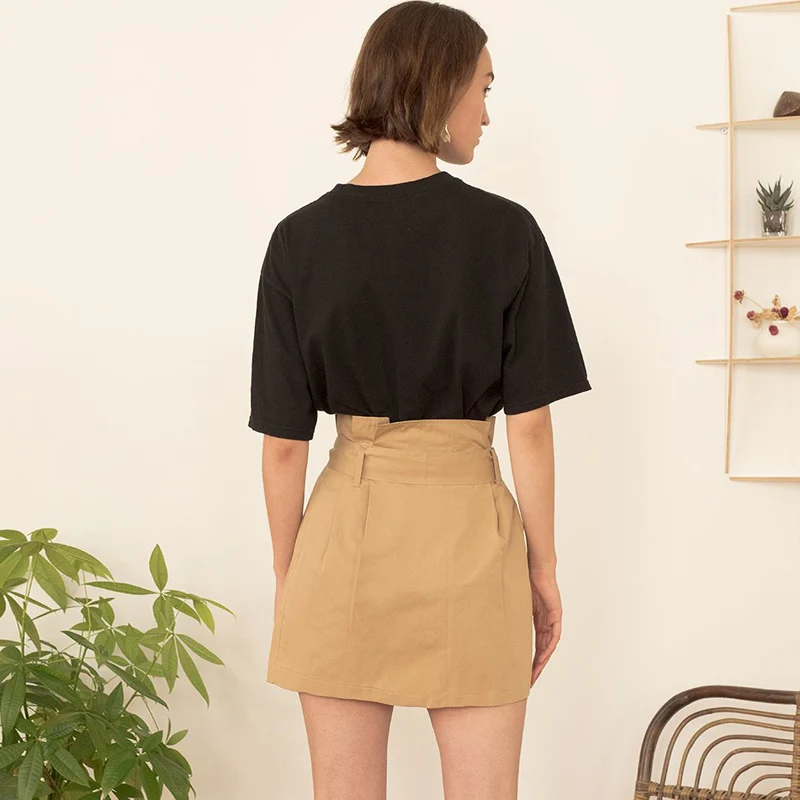 line De Slim Casual Corta Harajuku Streewear Cintura Nueva Lápiz 2019 Kaqi Falda Alta Sólido Verano Mujer qHptAO