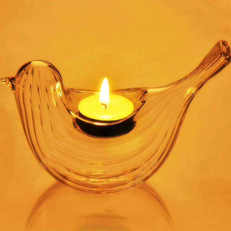 

Crystal Bird Glass Candle Holder Candlestick Decor Stripe Design Romantic