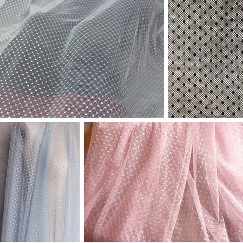 

2meters White Black Elastic Mesh Fabric, Spot Dot Net Fabric, Dress, Wedding backdrop, Garment bottoming shirt fabric textiles