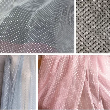 

50x140cm Stretchy black Pink mesh tulle fabric Jacquard dots mesh lace fabric for Summer dress Handmade Accessories