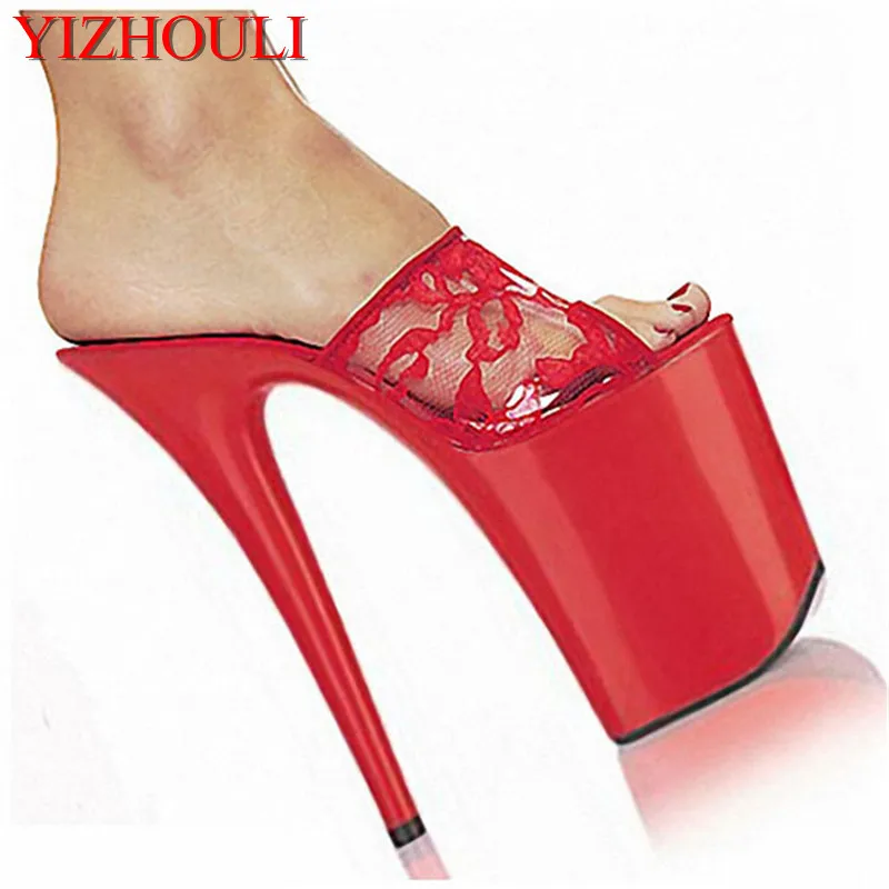 Plus Size Women's Shoes 20cm High-Heeled Shoes Solid Platform Shoes Lace 8 Inch Sweet Embroider Sexy Party Stripper Shoes