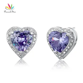

Peacock Star 3 Carat Purple Solid 925 Sterling Silver Heart Stud Earrings Jewelry CFE8024