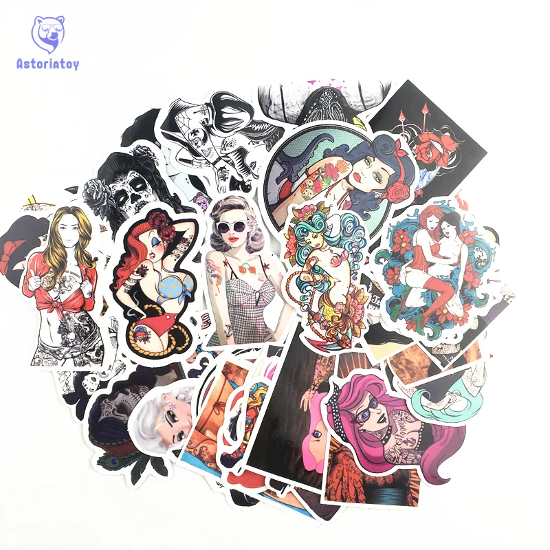 50pcs lot Dirty sexy tattoo girl Notebook refrigerator skateboard trolley case decals backpack Tables waterproof PVC