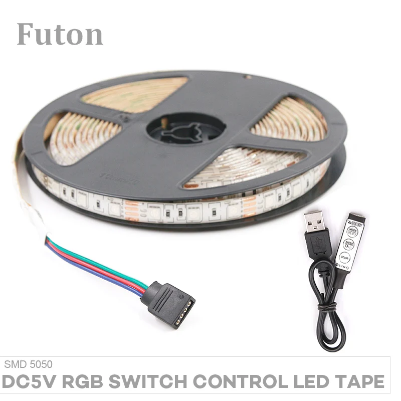 

DC5V USB Operated Key Switch Controlled RGB LED Strip SMD5050 Waterproof Flexible Adhesive LED Tape For Night Light Decoration