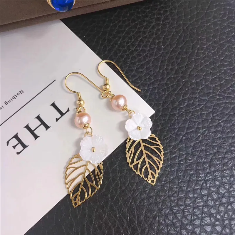 

100% Genuine S925 Sterling Silver Pearl Earrings for Wedding Party, Natural Pearl Double Leaves Earrings Jewelry,Best Gifts YMZZ