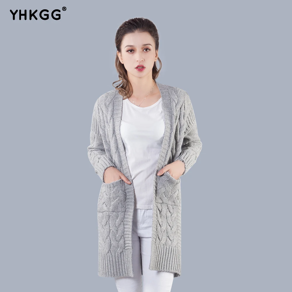 YHKGG 2017 Women Long Knitted Cardigans Autumn Winter Sweater font b Coat b font For Warm