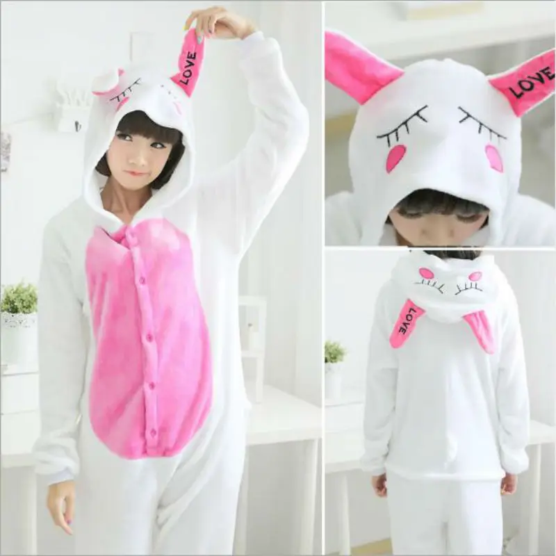 2018 Xmas Gift Adult Unisex New Love Rabbit Onesie Animal Pajamas Kigurumi men women Halloween Costumes Winter Warm Flannel 11 |