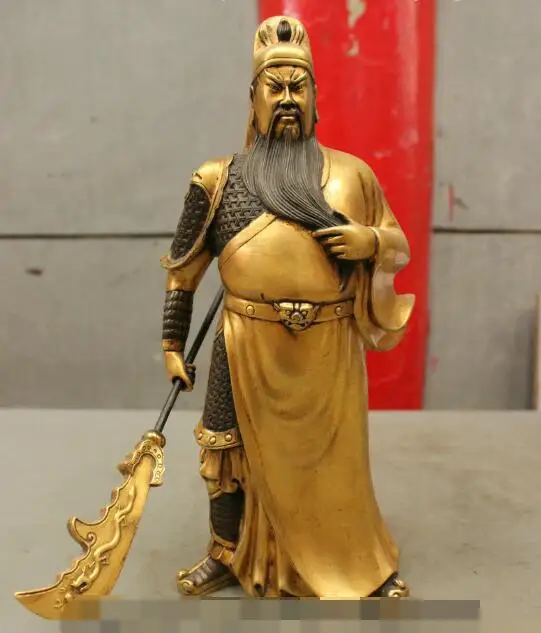 25cm Folk Chinese Pure Bronze 24K Gold Warrior GuanGong Guan Yu God Statue Hold Sword | Дом и сад