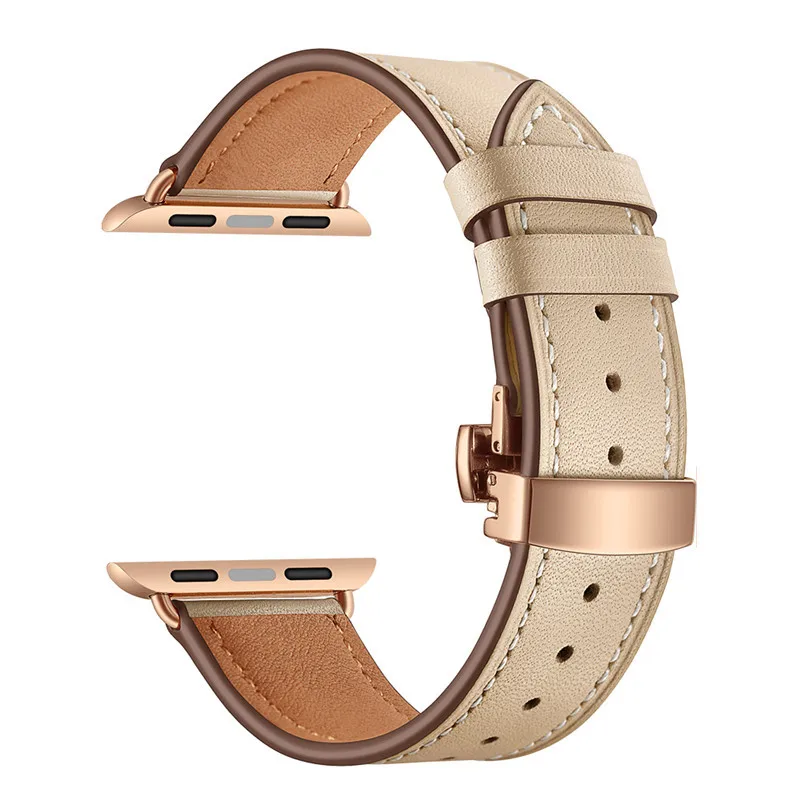 Розовое золото застежка-бабочка кожаный ремешок для наручных часов Apple Watch 38 мм 42 мм для наручных часов iWatch, мода, сменный ремешок для наручных часов, ремешок для часов - Цвет: Apricot Gold