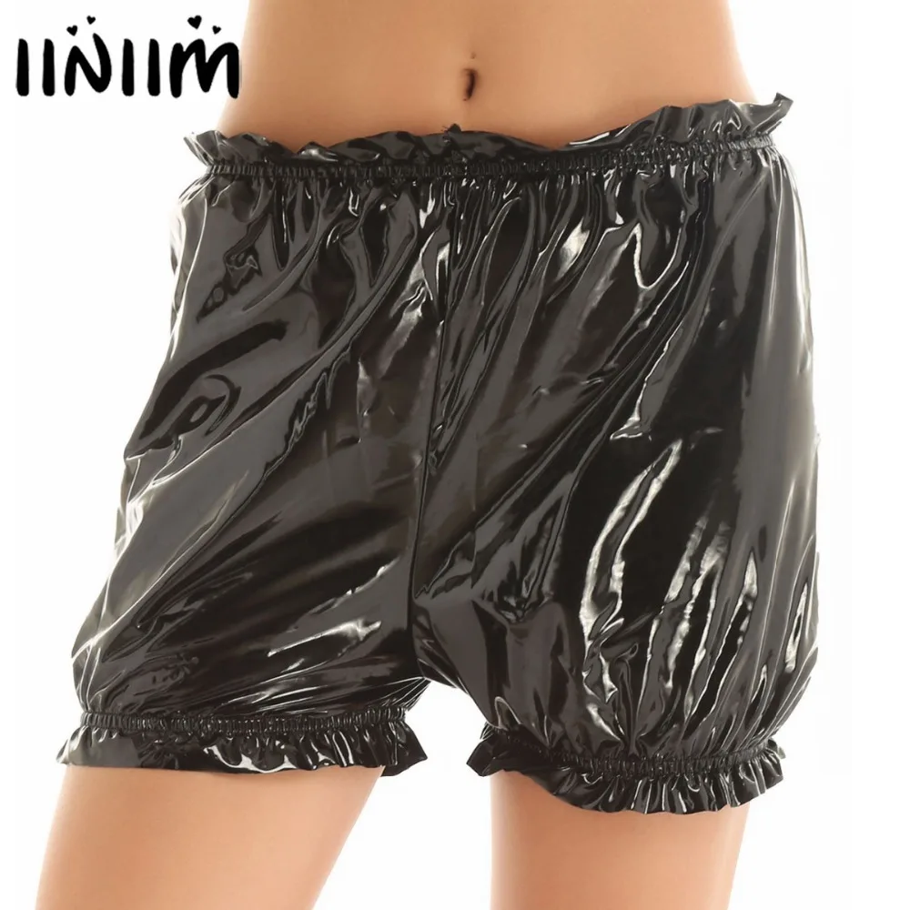 

Womens Lingerie Panties Wet Look Clubwear Bodycon Parties Patent Leather Hem Ruffled Elastic Waistband Boxer Shorts Underwear