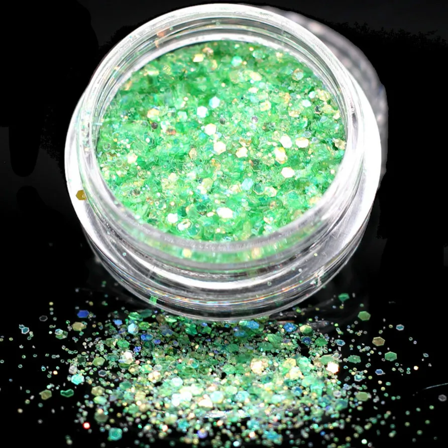 

1Box Colorful Green Color Sequins Acrylic Powder Crystal Nail Polymer Nail Art Tips Builder False Tips Tools Acrylic Powder