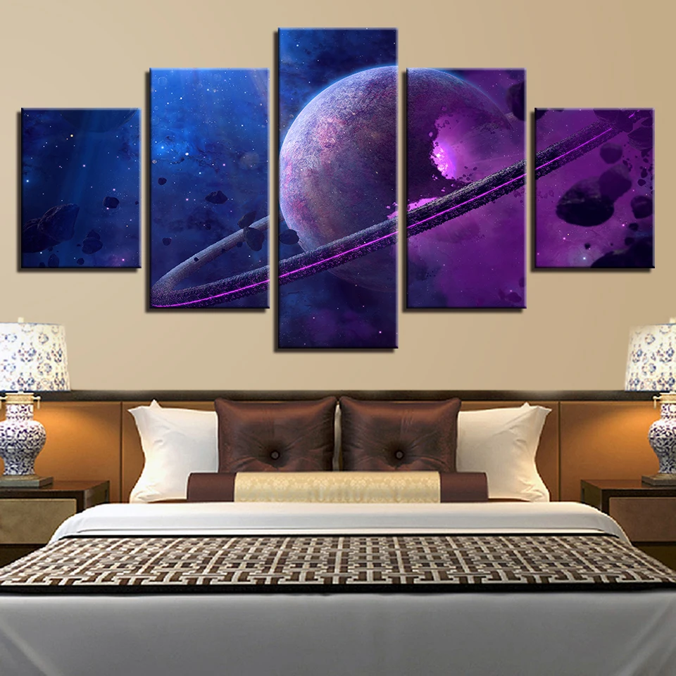 

Printing Abstract Landscapes Canvas Pictures 5 Pieces Universe Purple Planet Poster Modular Living Room Wall Decor Art Painting