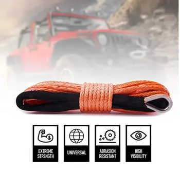 

8MM x 15M Orange Synthetic Winch Rope String Line 12 strand off-road UHMWPE Cable Towing Rope With Sleeve for ATV/UTV/SUV