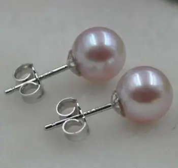 

free shipping>>>>noble jewelry AAA Top quality round rare pale purple 7.7mm FW pearl real 925s earring