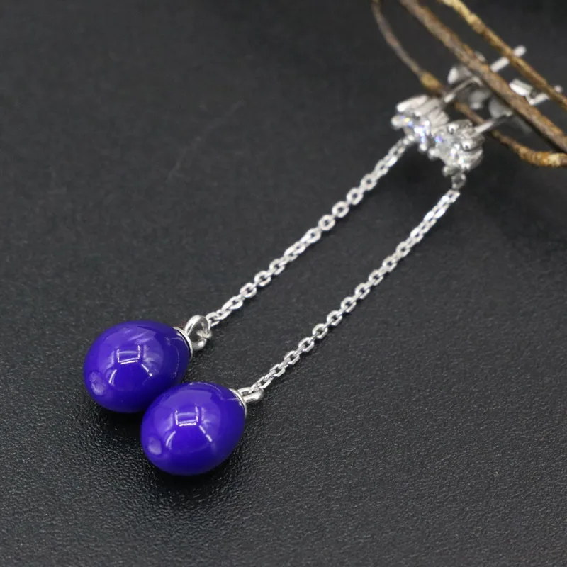 Fashion Women Eardop Sterling Long Dangle Earring 7x9mm Purple Baking Paint Glass Beads Earrings Jewelry 4cm B3439 | Украшения и