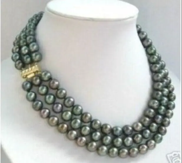 

3 rows 8-9mm 17"18"19" natural Tahitian genuine black pearl necklace