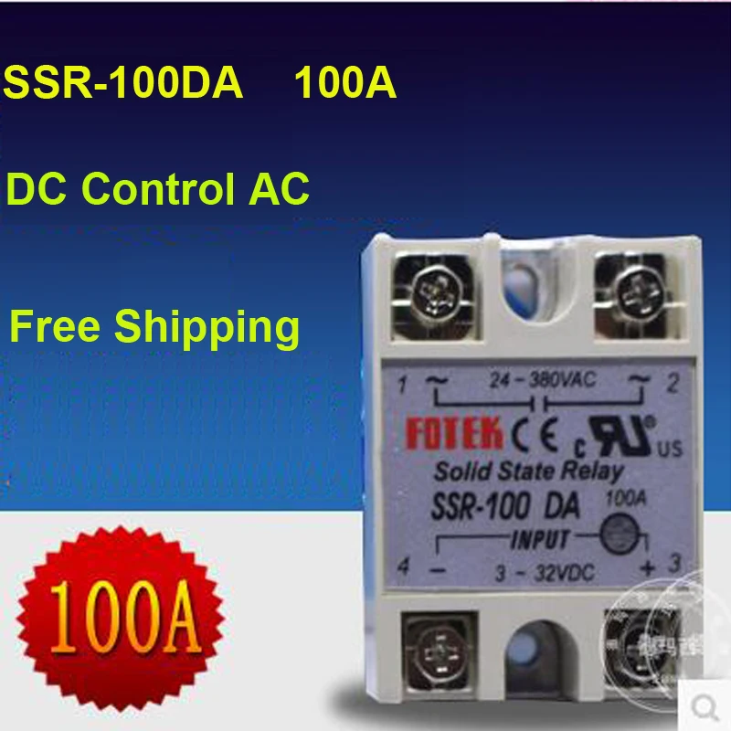 

Free Shipping Quality Assurance 1 PC DC To AC 3-32VDC To 24-380VAC Big Current Relay SSR 100A Solid State Relay SSR-100DA