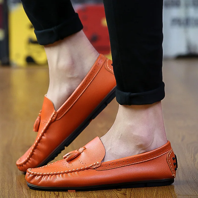 

New Spring and Summer Men's Leather British Half-slipper Bean Shoes with Flat Bottom and Fashion Men's Shoes