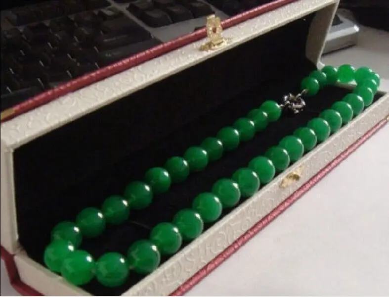 

HUGE 14MM GENUINE NATURAL AAA++ GREEN JADE NECKLACE 18" r