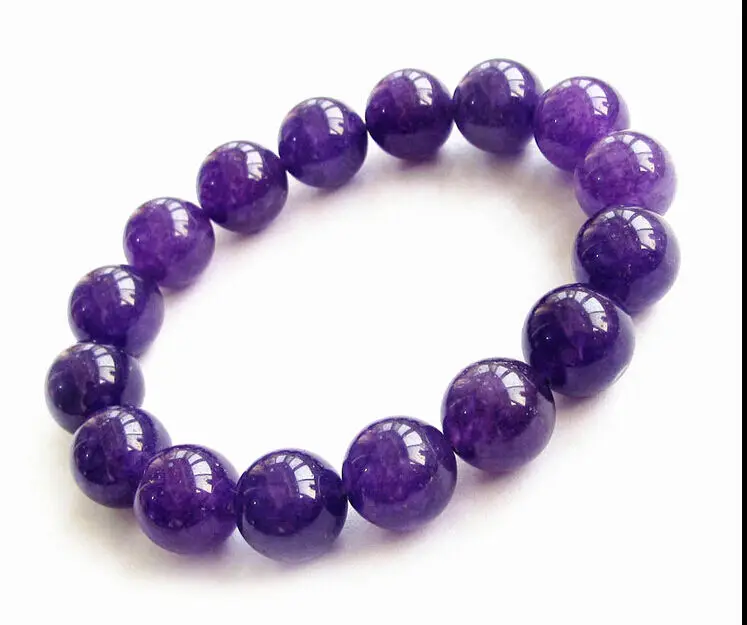 

Handmade 10mm Purple Round Amethyst gemstone beads stretchable bracelet 7.5"AAA