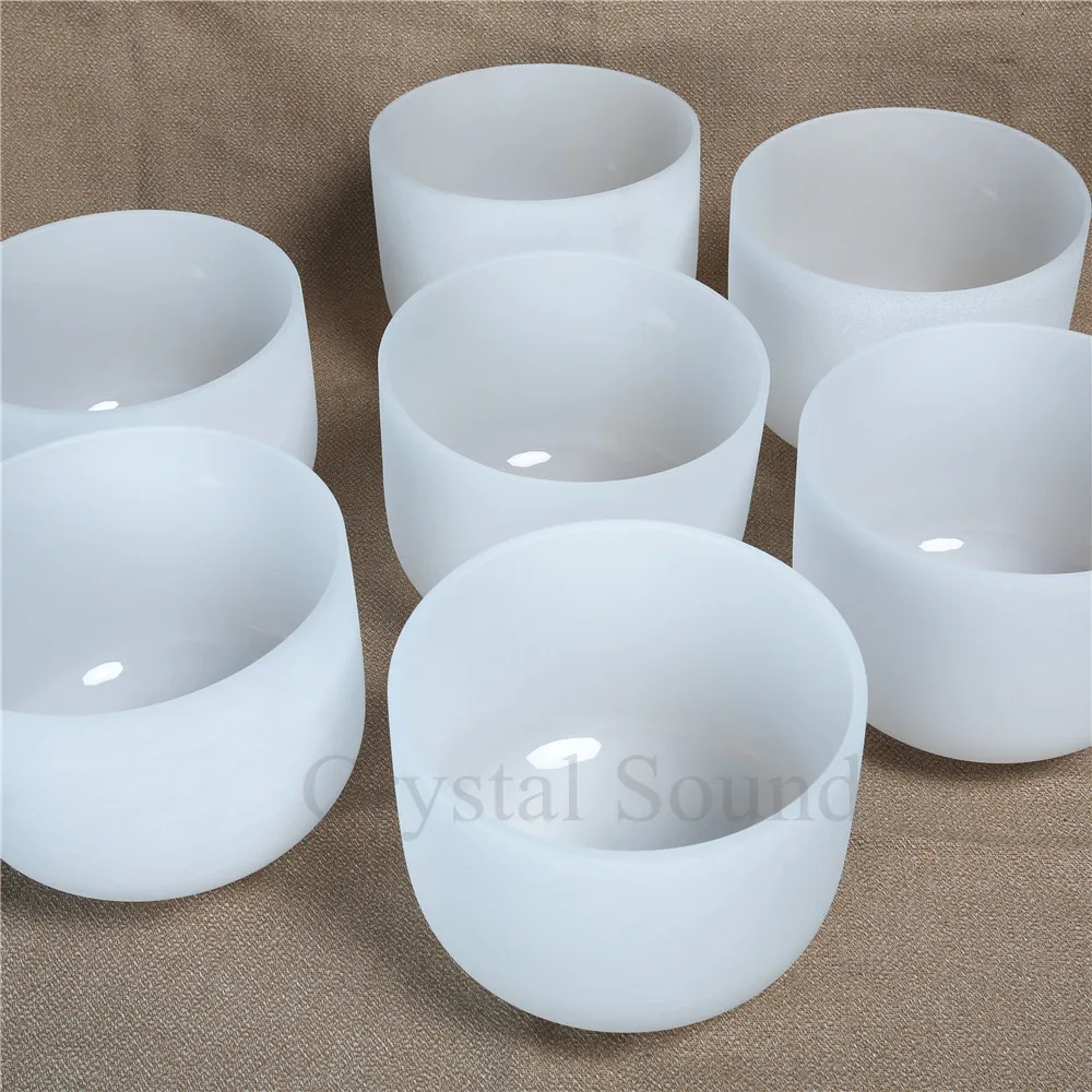 Crystal Singing Bowl 6" 12" Chakra Tuned set of 7PCS CDEFGAB Frosted