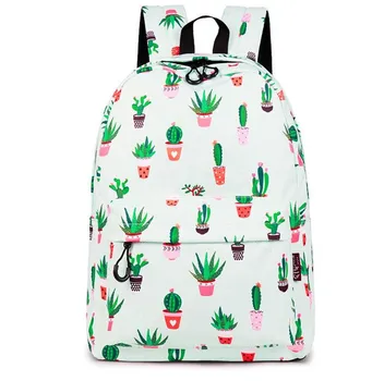 

Brand Waterproof Nylon Lightweight Cactus Printing Backpack Women 16.5 inch Middle School Student Book Bag