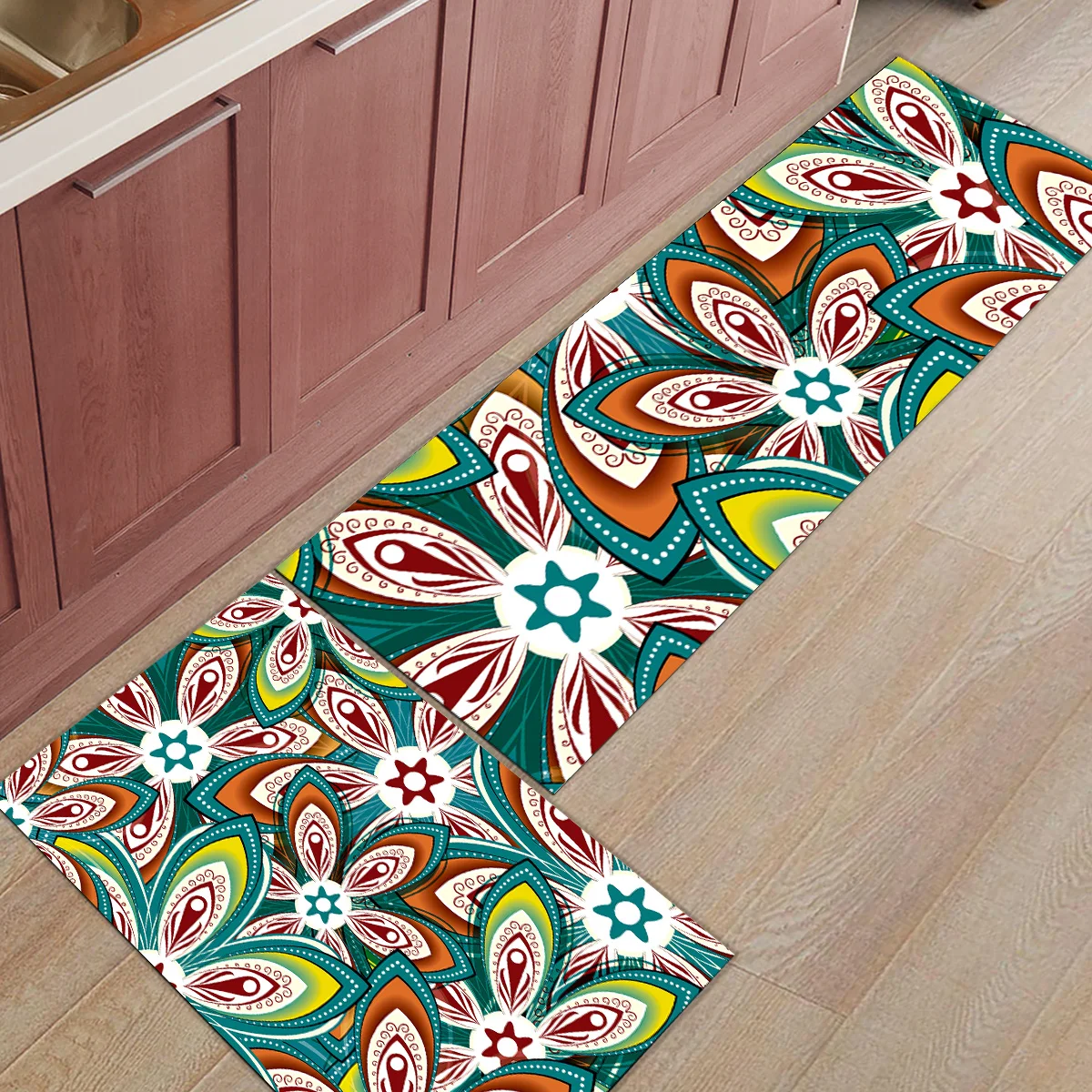 2 шт. кухонные подстилки И КОВРИКИ НАБОР современный Мандала Цветок Этнический узор домашний декор Нескользящая область бегун входной коврик