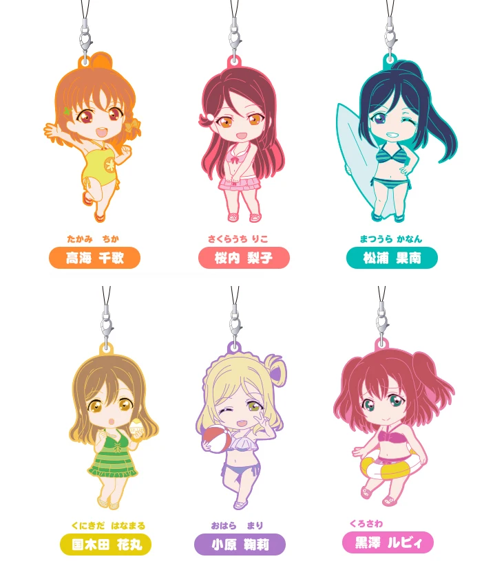 

6pcs/lot Love Live Kotori Anime keychain Nico Rin Umi Maki Chika Dia Riko Yoshi kc Kunikida Kanan Rubber strap/phone charm G856