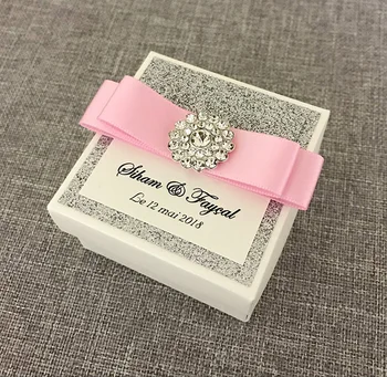 

CA0805 DIY Silver Glitter Square Wedding Favor Gift Box