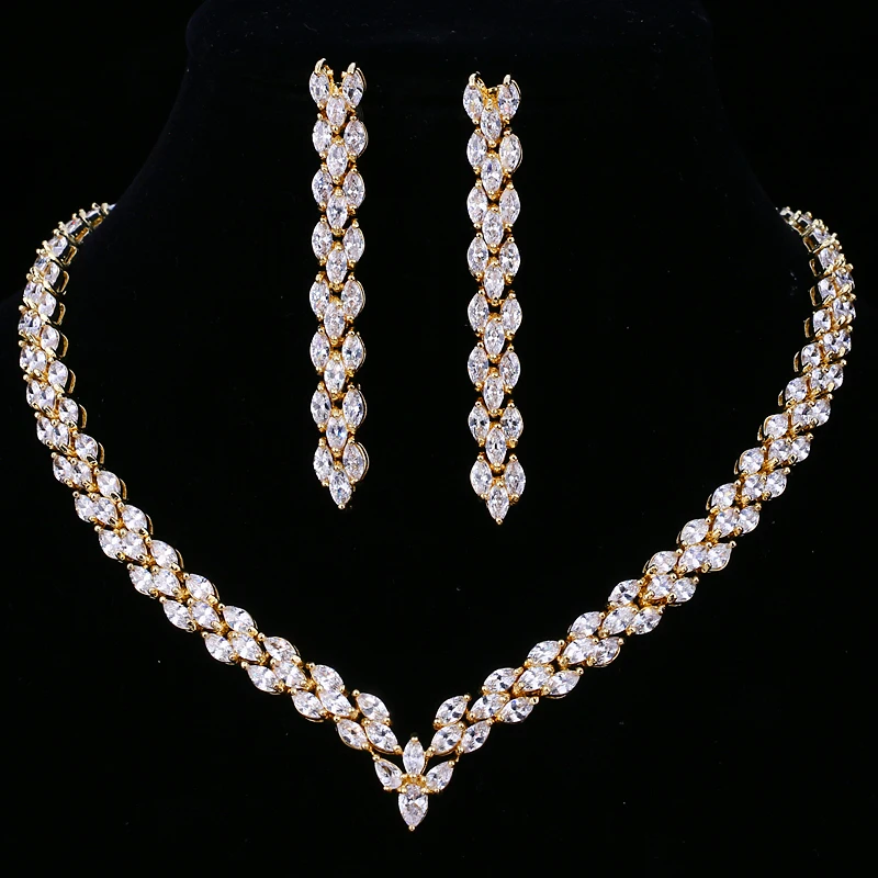 Bridal Jewelry Sets Emmaya Cubic Zirconia Wedding Party Jewelry Set Gold Color CZ Bridal Necklace Earring