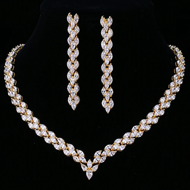 Buy OnlineEmmaya Exquisite Cubic Zirconia Wedding Party Jewelry Set Gold Color High Quality CZ Bridal Necklace Earring.