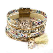 Браслеты в богемном стиле для женщин Многослойный кожаный браслет летние кисточки магнитный браслет браслеты Heren Jewelry Bijoux