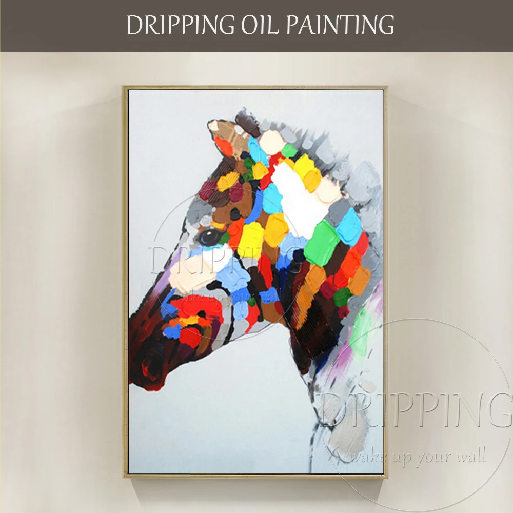 

High Skilled Artist Hand-painted Abstract Animal Horse Oil Painting on Canvas Handmade Textured Colorful Horse Oil Painting