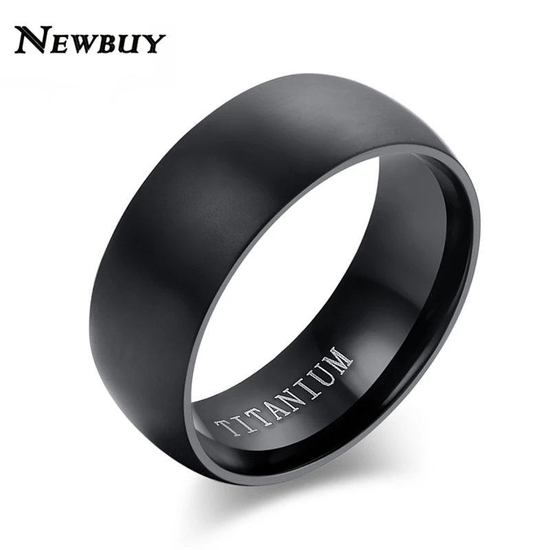 NEWBUY 100% Titanium Rings For Men 8mm Wide Cool Black Men's Ring Wedding Jewelry Christmas Gift