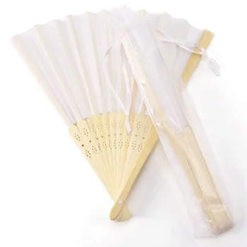 

200pieces / piece 15 colors optional folding elegant silk hand fan with gift bag wedding and party 21 cm