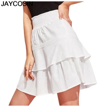 JAYCOSIN Новая Летняя женская сексуальная однотонная кружевная плиссированная повседневная короткая юбка с высокой талией белая Falda je18
